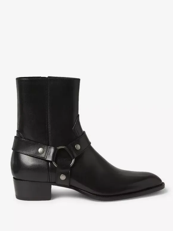 Suede Ankle Boots For Men Round Toe Buckle Detail Chunky Heel Casual Boots
