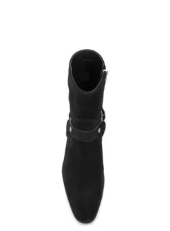 Suede Ankle Boots For Men Round Toe Buckle Detail Chunky Heel Casual Boots