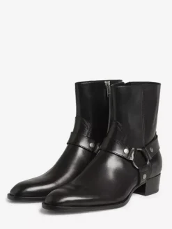 Suede Ankle Boots For Men Round Toe Buckle Detail Chunky Heel Casual Boots