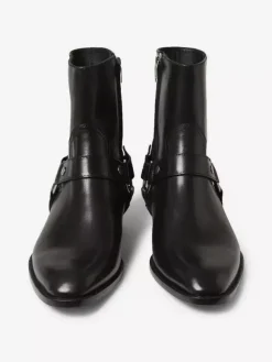 Suede Ankle Boots For Men Round Toe Buckle Detail Chunky Heel Casual Boots