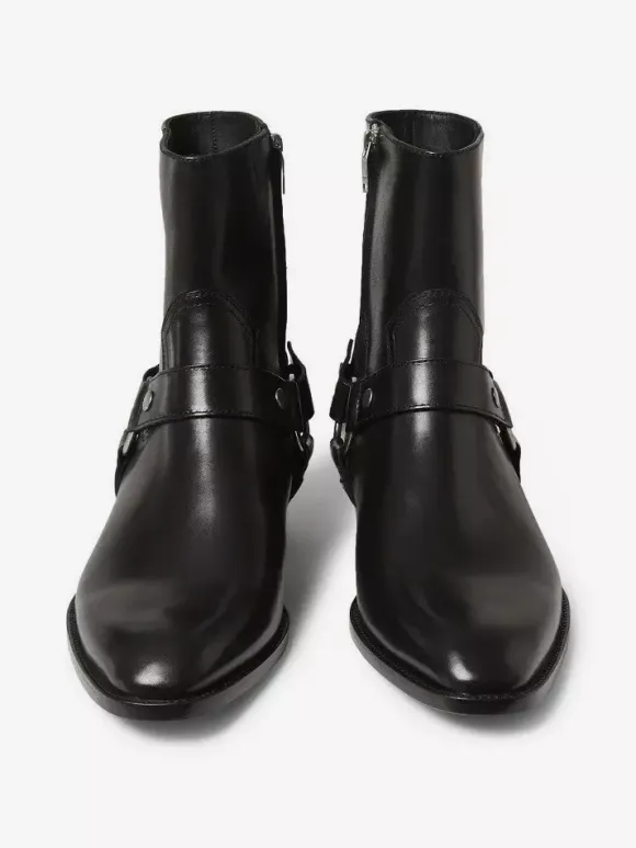 Suede Ankle Boots For Men Round Toe Buckle Detail Chunky Heel Casual Boots