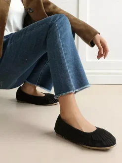 Suede Ballet Flats Brown Round Toe Slip On Flat Shoes With Tassels