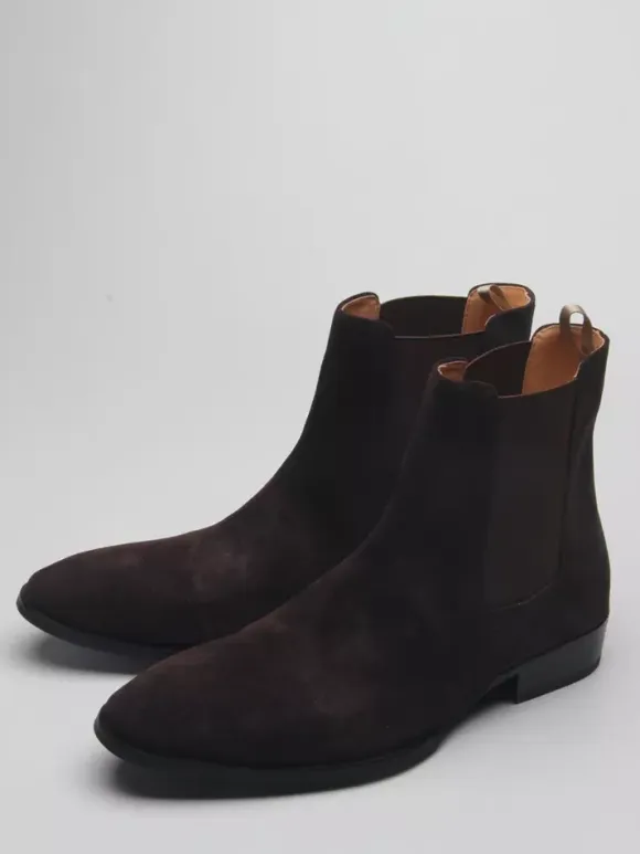 Suede Chelsea Boots Men's Round Toe Slip On Ankle Boots