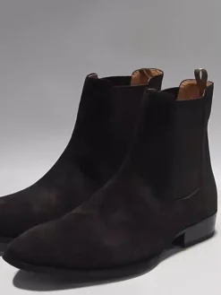 Suede Chelsea Boots Suede Pointed Toe Chunky Heel Ankle Boots For Men