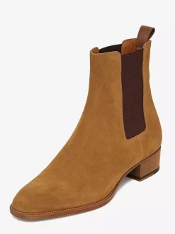Suede Chelsea Boots Suede Pointed Toe Chunky Heel Ankle Boots For Men