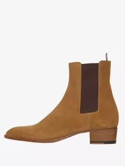 Suede Chelsea Boots Suede Pointed Toe Chunky Heel Ankle Boots For Men