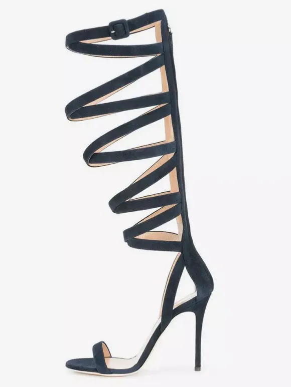 Suede Gladiator Sandals Open Toe Strappt High Heel Sandal Shoes For Women