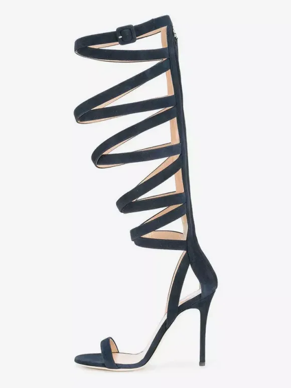Suede Gladiator Sandals Open Toe Strappt High Heel Sandal Shoes For Women