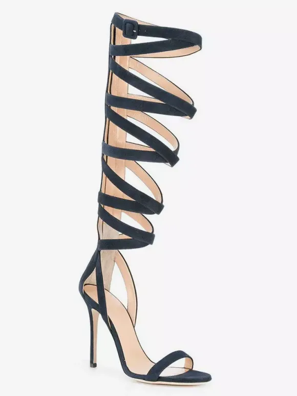 Suede Gladiator Sandals Open Toe Strappt High Heel Sandal Shoes For Women