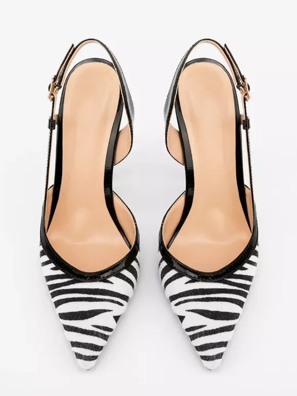 Suede High Heel Pumps Leopard Pointed Toe Slingback Pumps