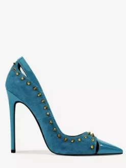 Suede High Heel Pumps Women's Pointed Toe Rivets Slip On Shoes
