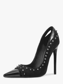 Suede High Heel Pumps Women's Pointed Toe Rivets Slip On Shoes