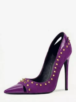 Suede High Heel Pumps Women's Pointed Toe Rivets Slip On Shoes