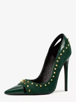 Suede High Heel Pumps Women's Pointed Toe Rivets Slip On Shoes