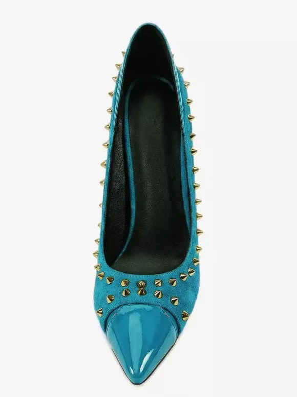Suede High Heel Pumps Women's Pointed Toe Rivets Slip On Shoes