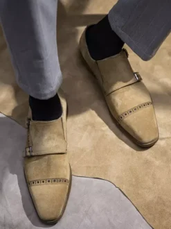 Suede Leather Buckle Mens Monk Loafer Shoes