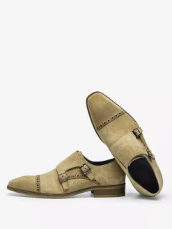 Suede Leather Buckle Mens Monk Loafer Shoes