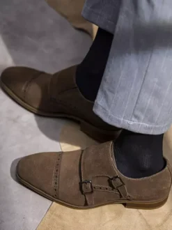 Suede Leather Buckle Mens Monk Loafer Shoes