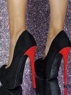 Suede Platform Pumps Blue Round Toe Sexy High Heels