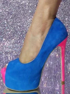Suede Platform Pumps Blue Round Toe Sexy High Heels