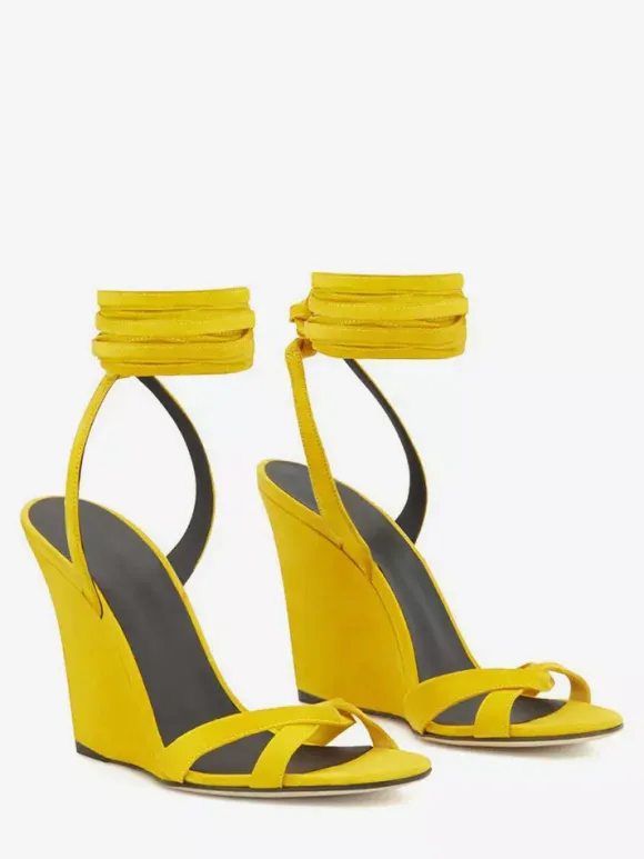 Suede Wedge Sandals Open Toe Lace Up Sandal Wedges For Women