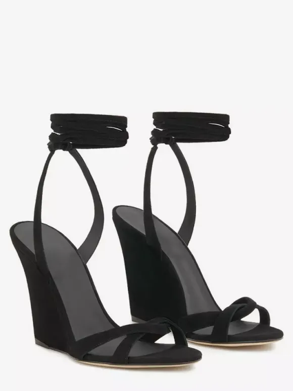 Suede Wedge Sandals Open Toe Lace Up Sandal Wedges For Women