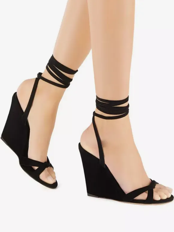 Suede Wedge Sandals Open Toe Lace Up Sandal Wedges For Women