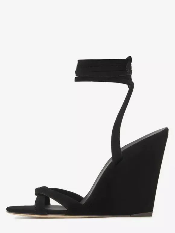 Suede Wedge Sandals Open Toe Lace Up Sandal Wedges For Women