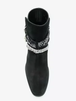 Suede Ankle Boots Men's Round Toe Chain Detail Chunky Heel Boots