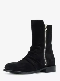 Suede Ankle Boots Men's Round Toe Zip Up Booties