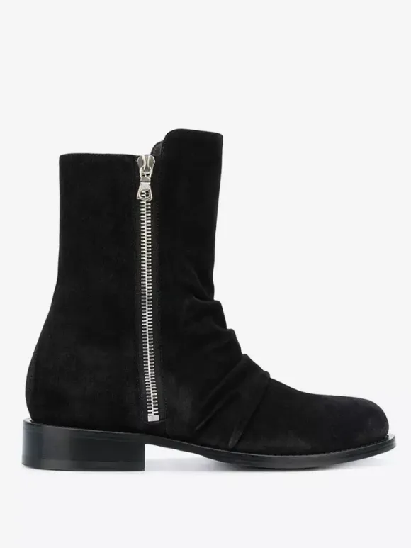 Suede Ankle Boots Men's Round Toe Zip Up Booties