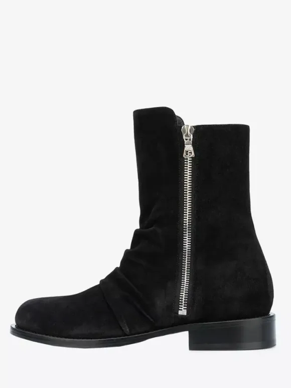 Suede Ankle Boots Men's Round Toe Zip Up Booties