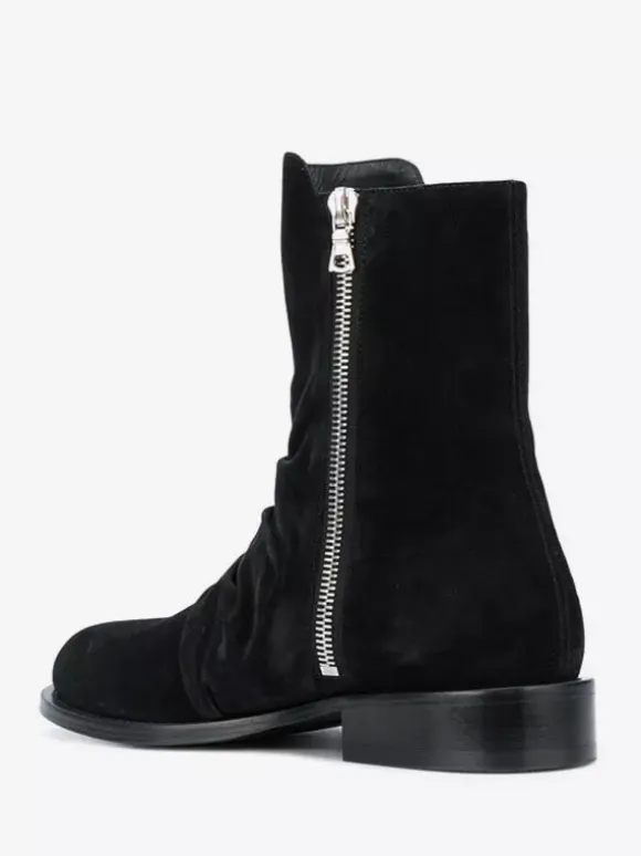 Suede Ankle Boots Men's Round Toe Zip Up Booties