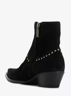 Suede Ankle Boots Suede Men's Pointed Toe Beaded Block Heel Booties