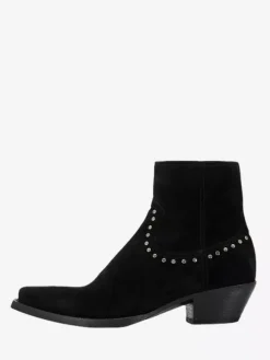 Suede Ankle Boots Suede Men's Pointed Toe Beaded Block Heel Booties