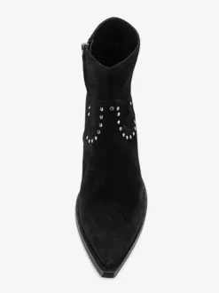 Suede Ankle Boots Suede Men's Pointed Toe Beaded Block Heel Booties