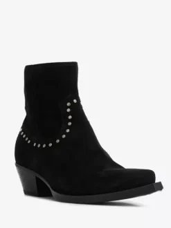 Suede Ankle Boots Suede Men's Pointed Toe Beaded Block Heel Booties