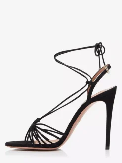 Suede Black Sandals High Heel Open Toe Lace Up Formal Shoes