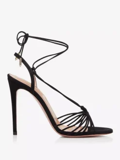 Suede Black Sandals High Heel Open Toe Lace Up Formal Shoes
