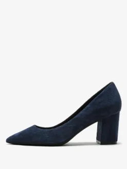 Suede Block Heel Pumps Brown Pointed Toe Slip On Heels