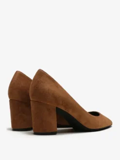 Suede Block Heel Pumps Brown Pointed Toe Slip On Heels