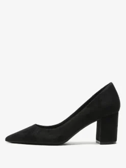 Suede Block Heel Pumps Brown Pointed Toe Slip On Heels