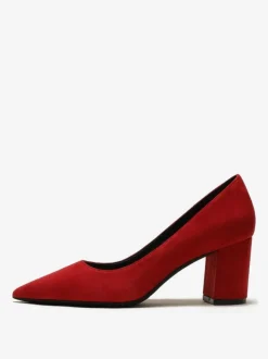 Suede Block Heel Pumps Brown Pointed Toe Slip On Heels