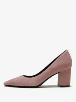 Suede Block Heel Pumps Brown Pointed Toe Slip On Heels