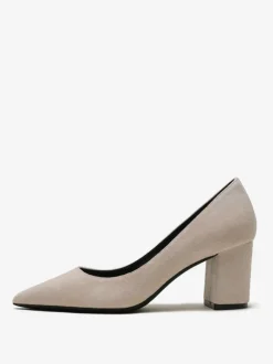 Suede Block Heel Pumps Brown Pointed Toe Slip On Heels