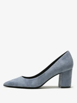 Suede Block Heel Pumps Brown Pointed Toe Slip On Heels