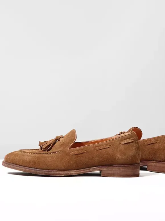 Suede Boat Loafers For Men Round Toe Slip On Casual Shoes With Tassels