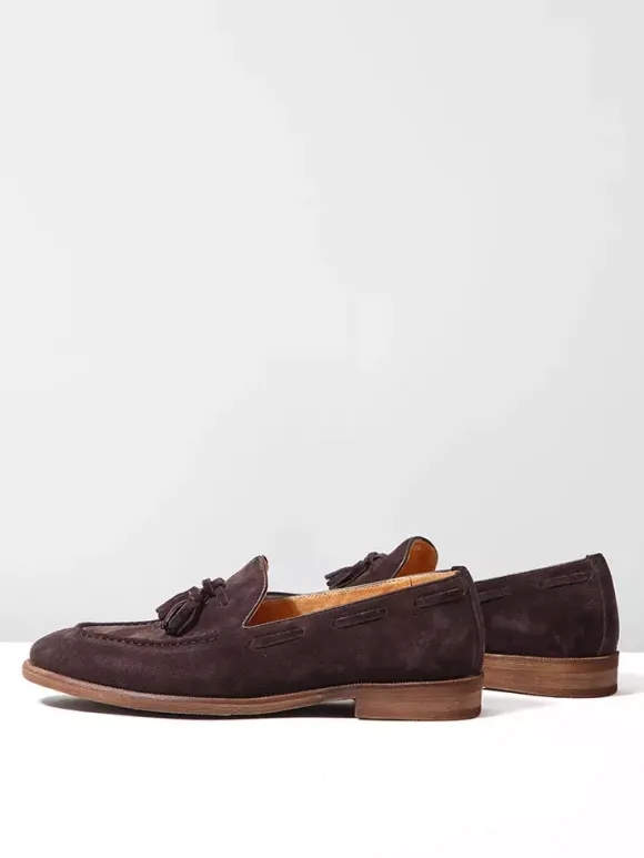 Suede Boat Loafers For Men Round Toe Slip On Casual Shoes With Tassels