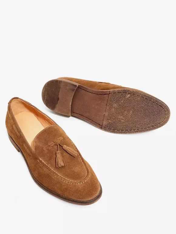 Suede Boat Loafers For Men Round Toe Slip On Casual Shoes With Tassels