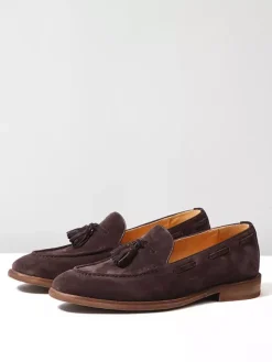 Suede Boat Loafers For Men Round Toe Slip On Casual Shoes With Tassels